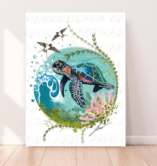 “Land and Sea” Sea Turtle Canvas