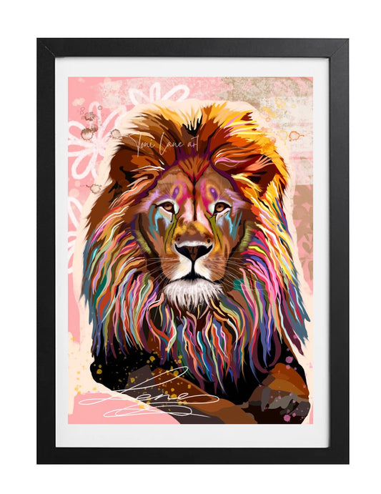 "Bonfire Heart" Rainbow lion art print.