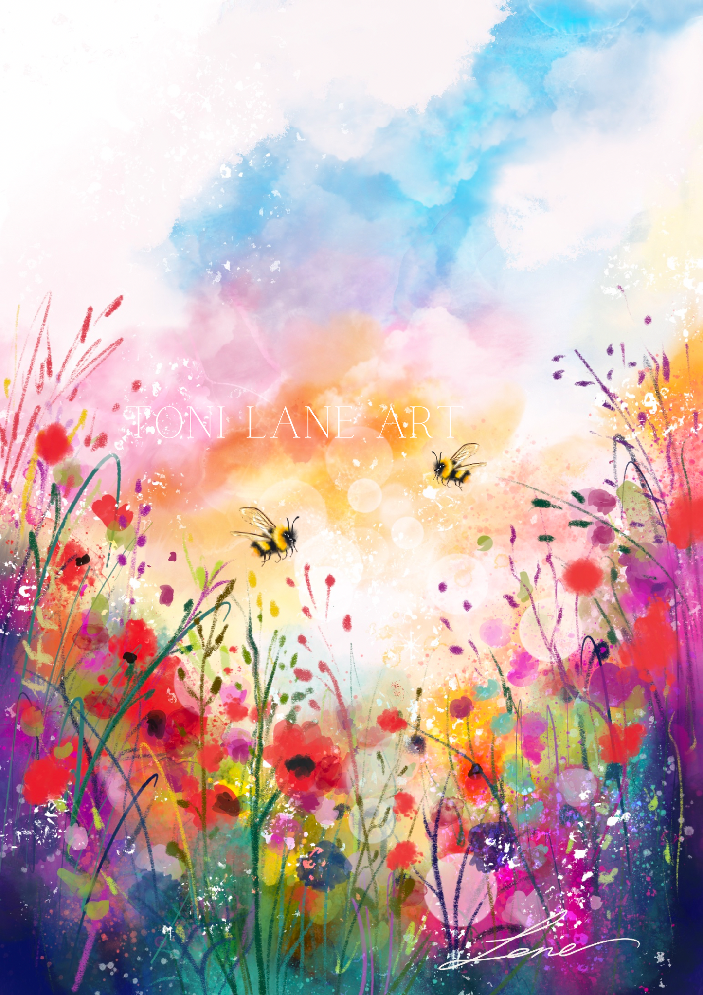 "Easy does it" Watercolour Meadow Print.