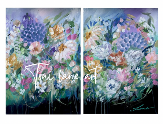 “Sweet Harmony” set of two floral paintings.