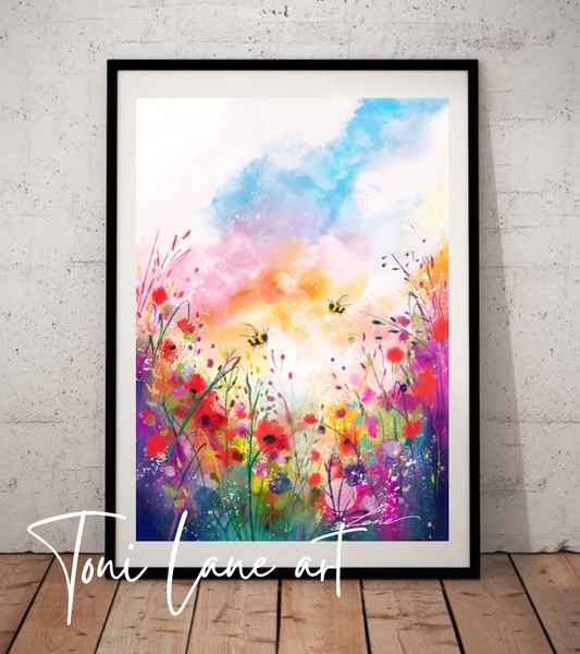 "Easy does it" Watercolour Meadow Print.