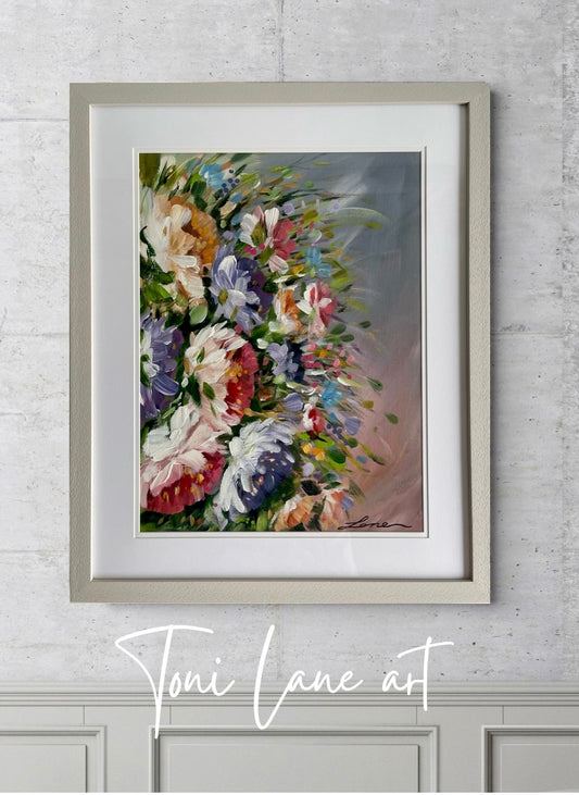 “Its All A Bloom” Original Floral framed painting.