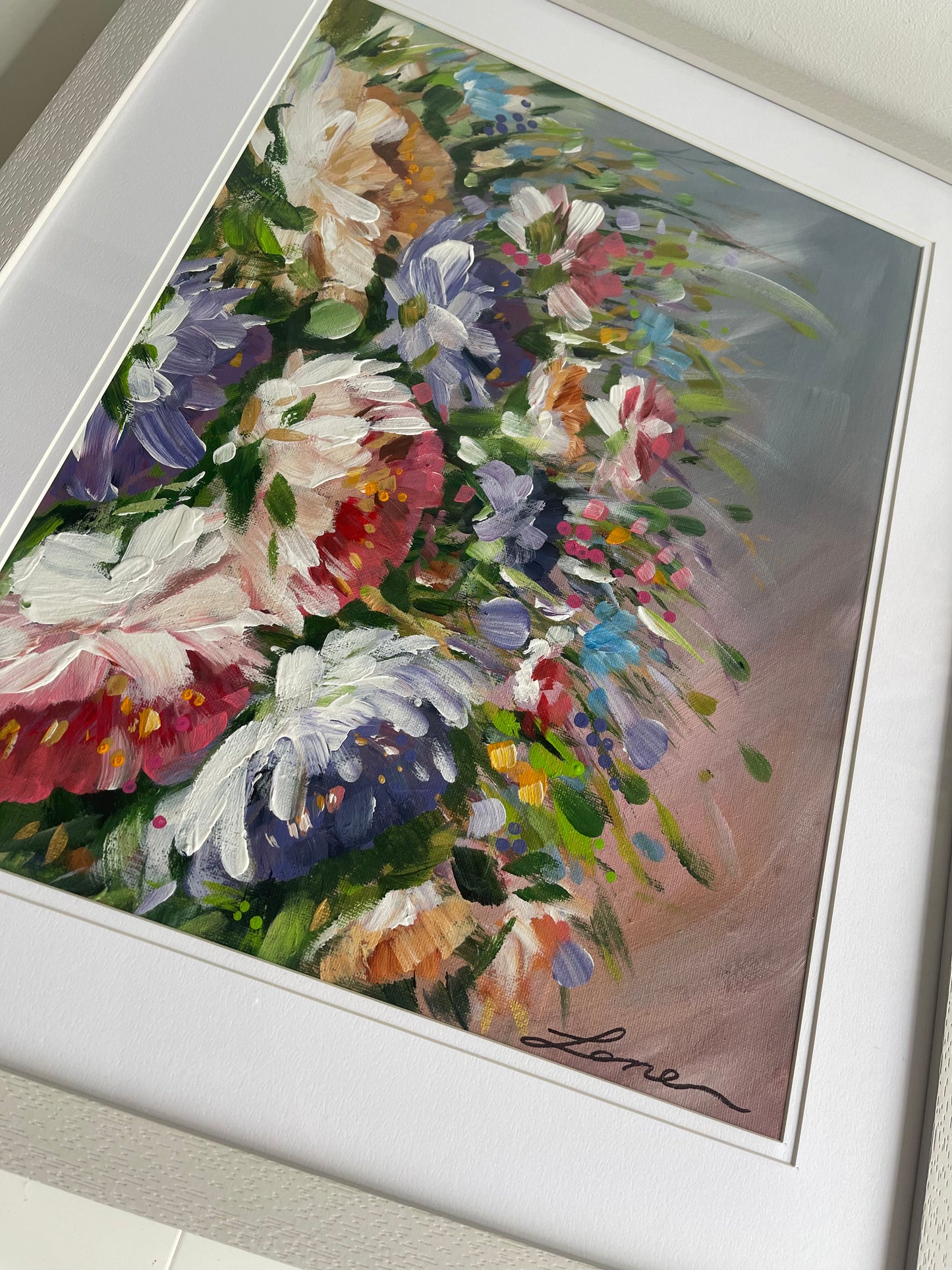 “Its All A Bloom” Original Floral framed painting.