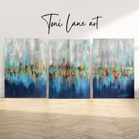 “Oasis” set of three original abstract paintings.
