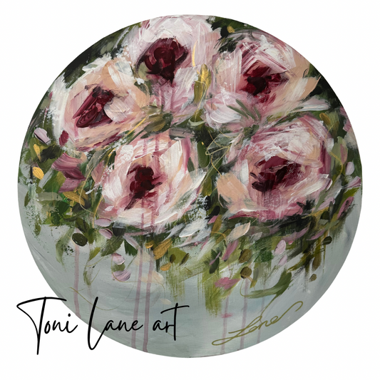 “ A Little Romance” original floral abstract round.