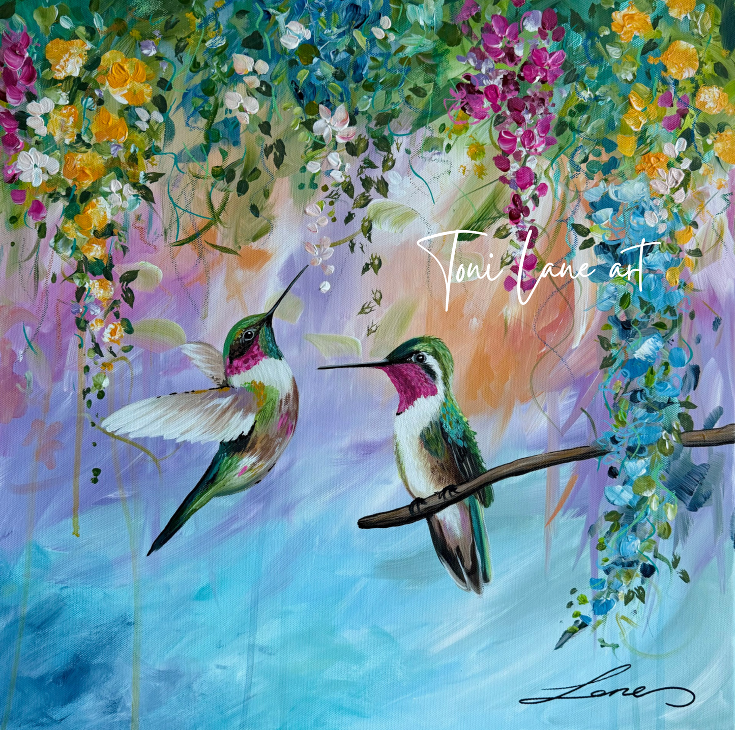 “Birds Of A Feather” Original Hummingbird painting by Toni Lane