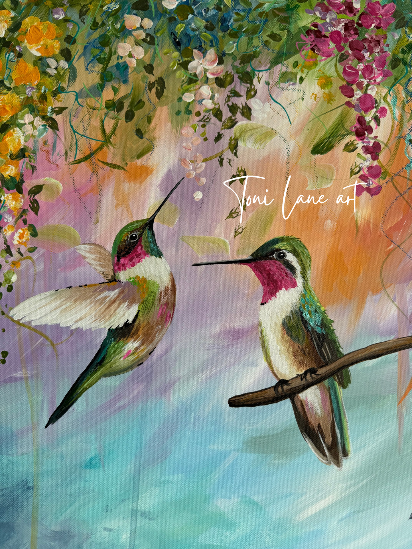 “Birds Of A Feather” Original Hummingbird painting by Toni Lane