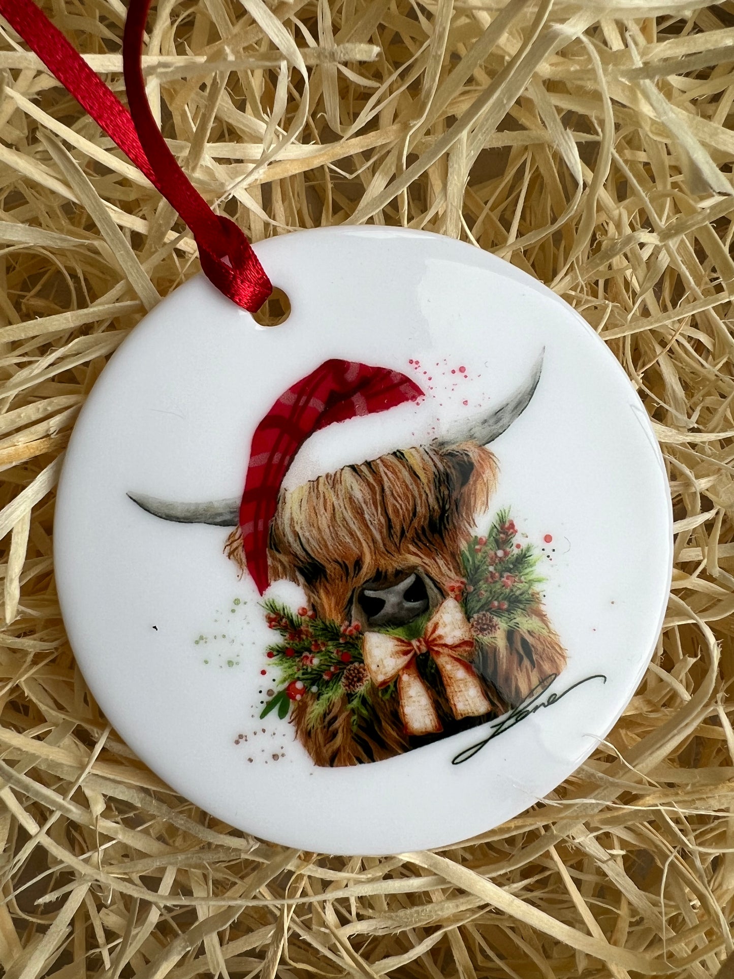 "Christmas Coo"circle shaped tree ornament.