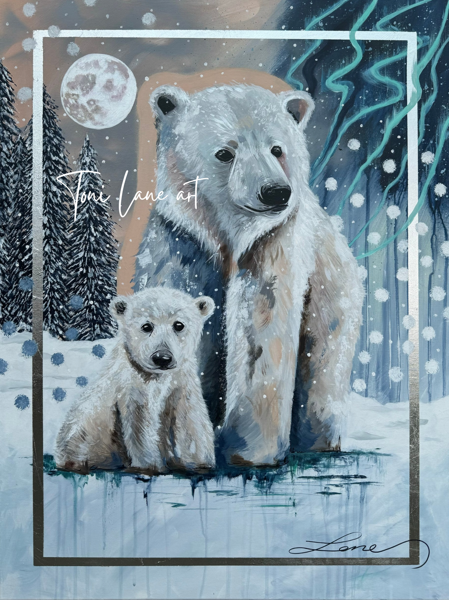 "Winters Love" Original Polar Bear Painting.