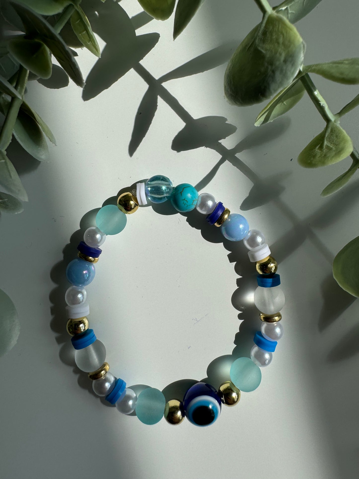 Ocean blues evil eye bracelet.