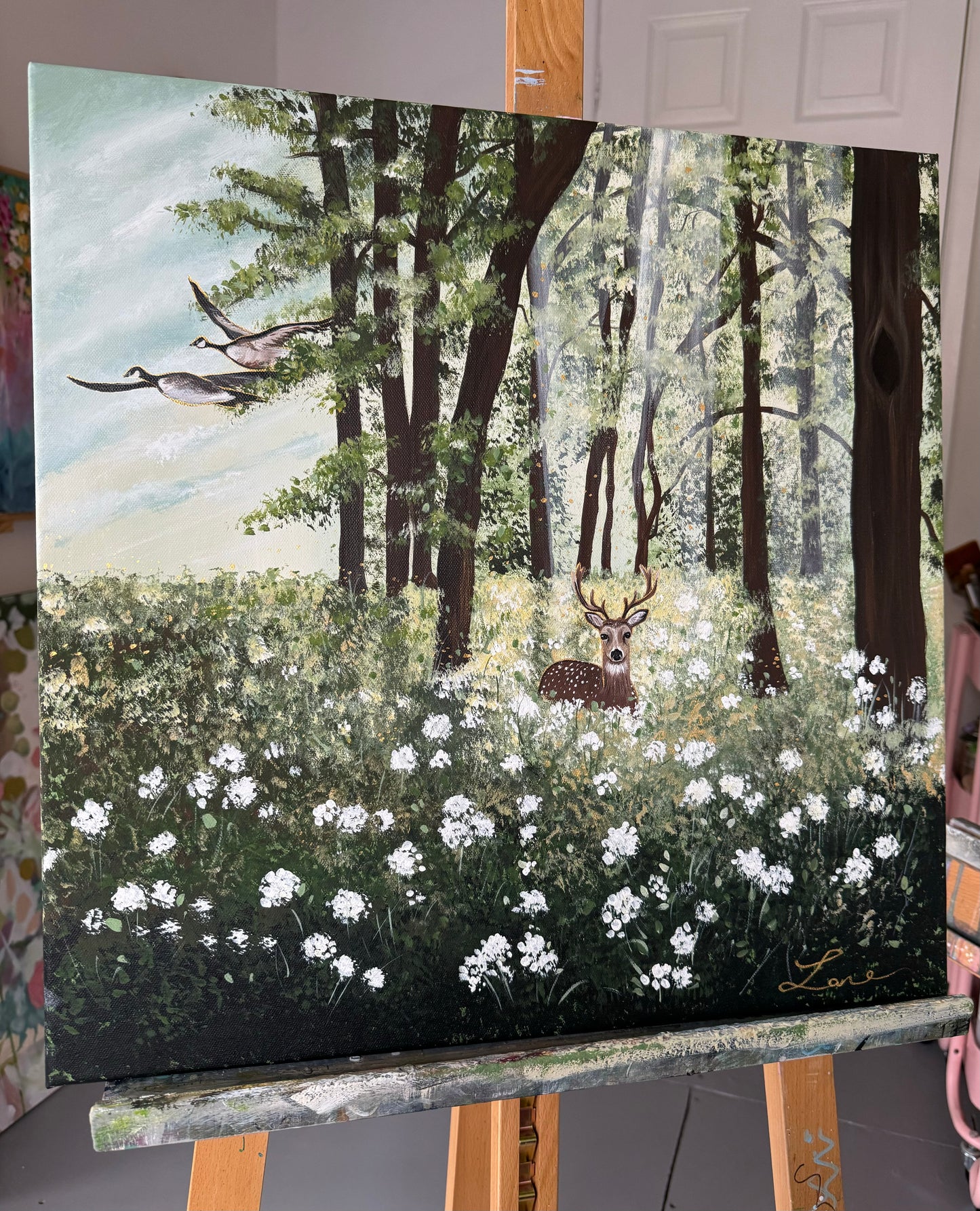 "Country Mile" Original woodland stag painting.