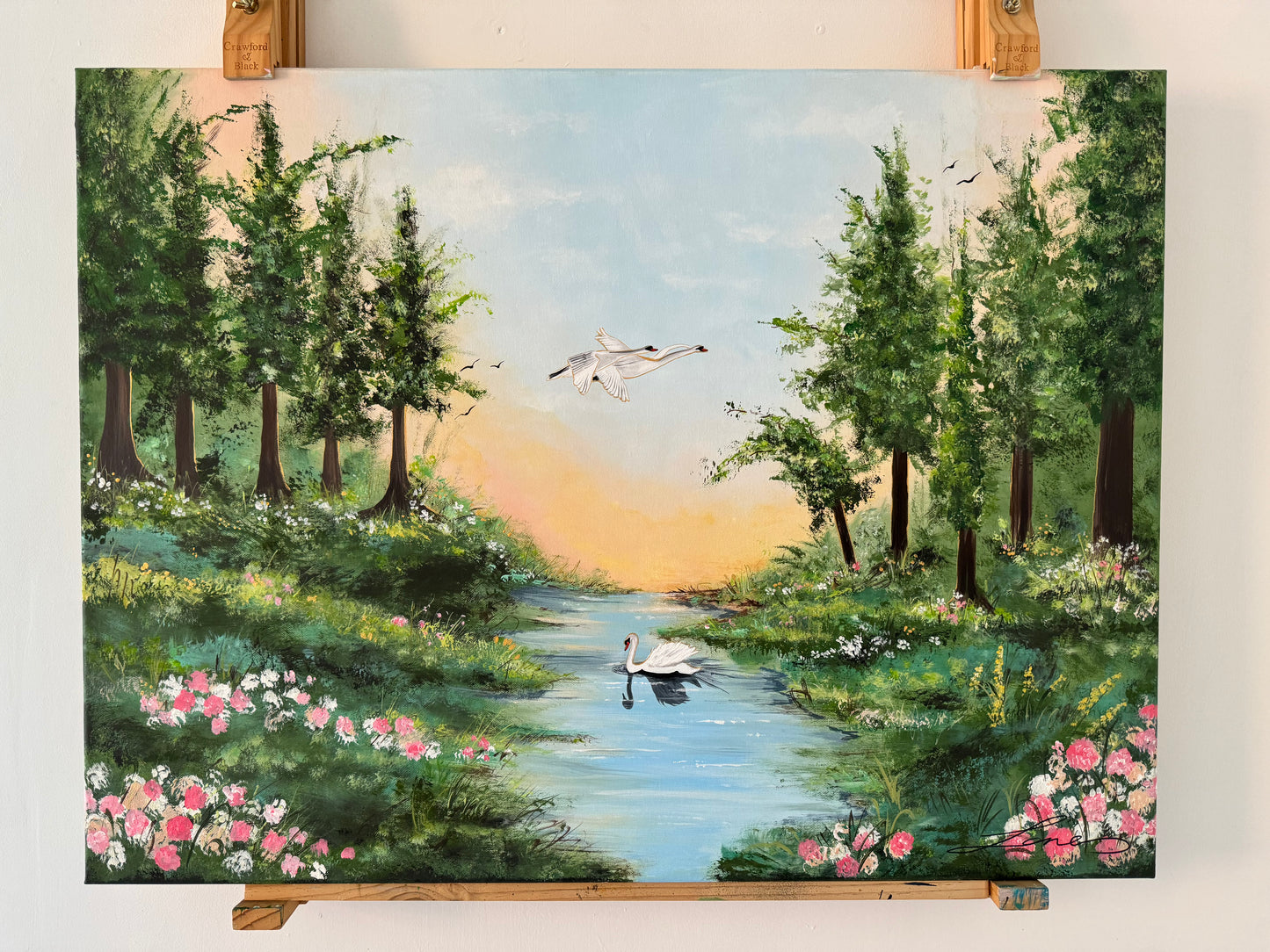 "Swan Lake" Original countryside painting.