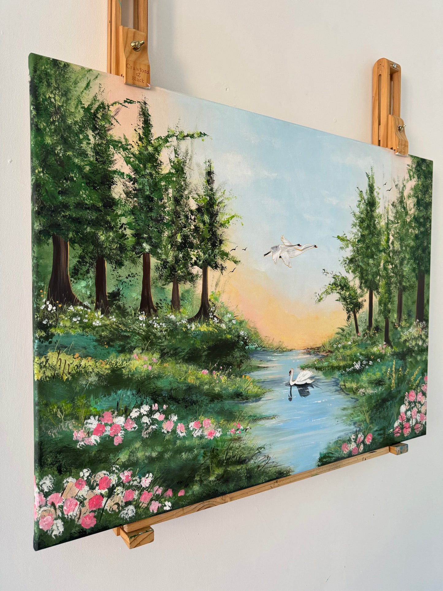 "Swan Lake" Original countryside painting.