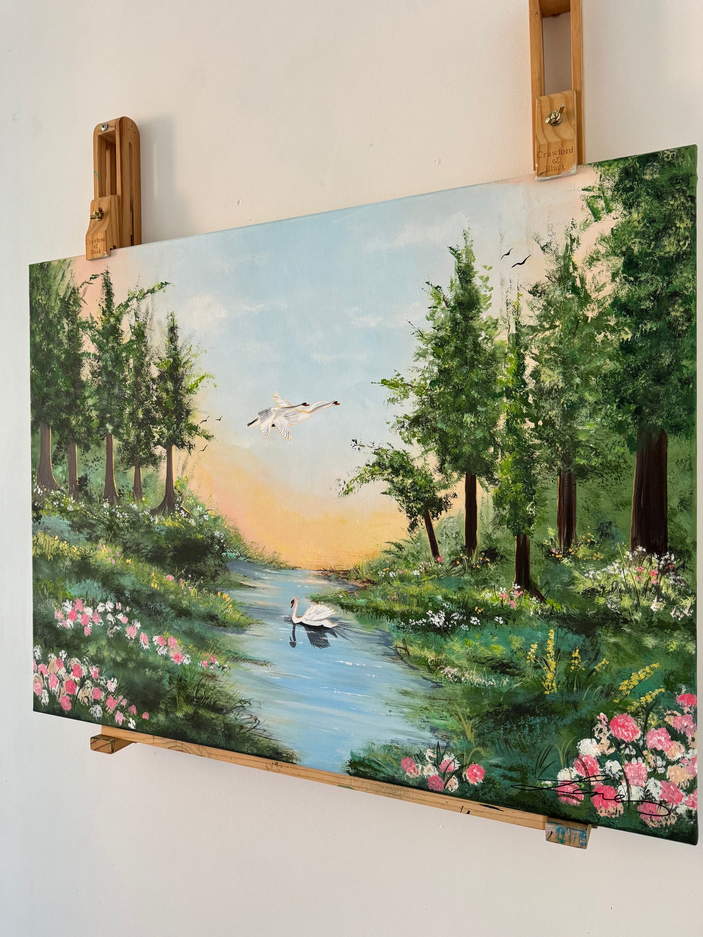 "Swan Lake" Original countryside painting.