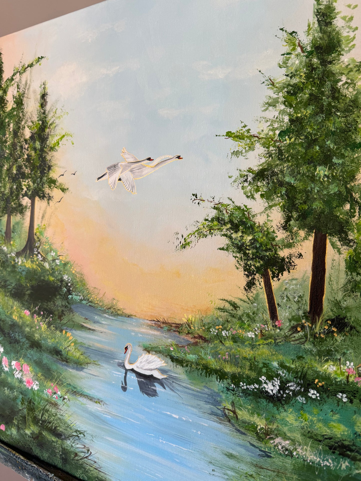 "Swan Lake" Original countryside painting.