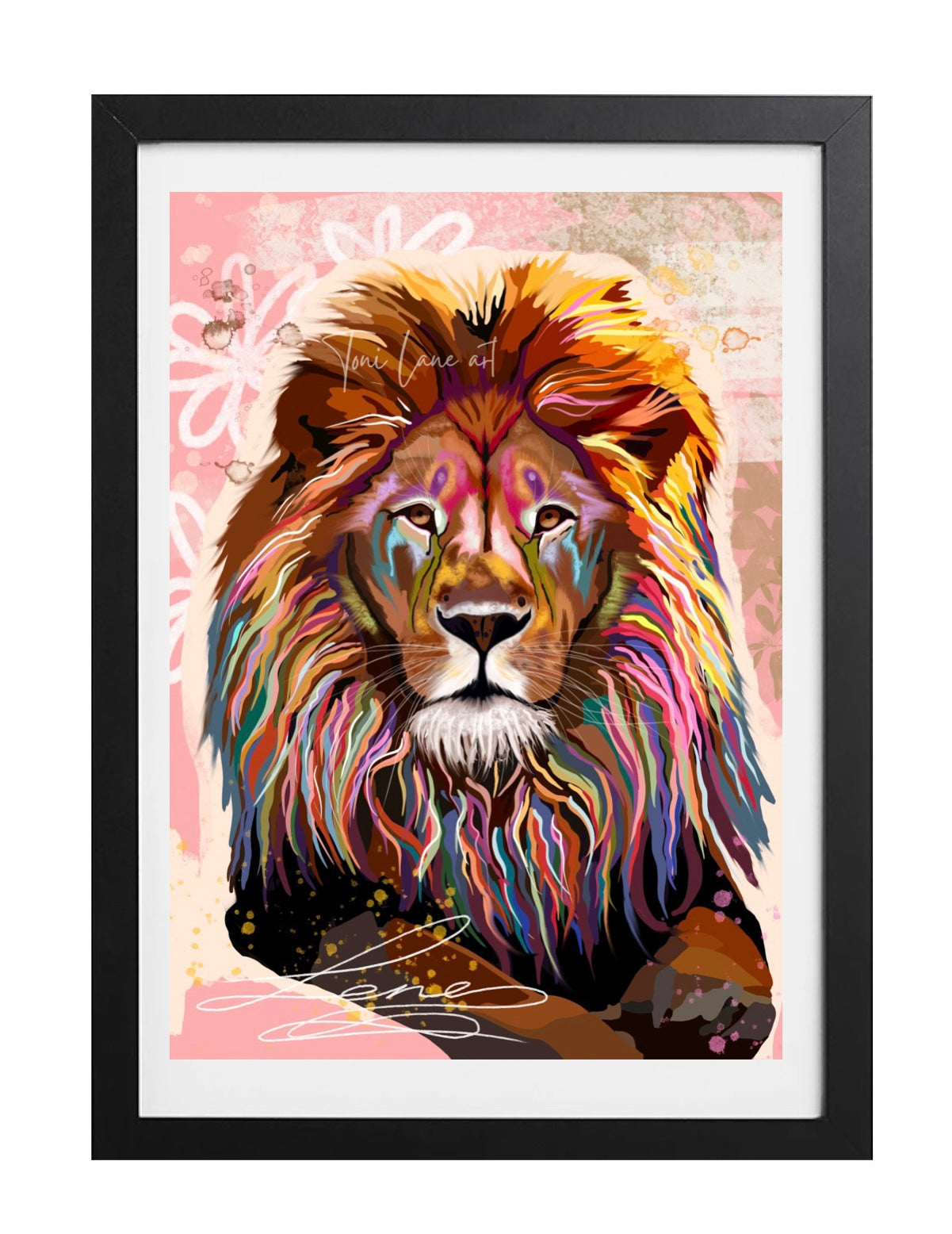 "Bonfire Heart" Rainbow lion art print.