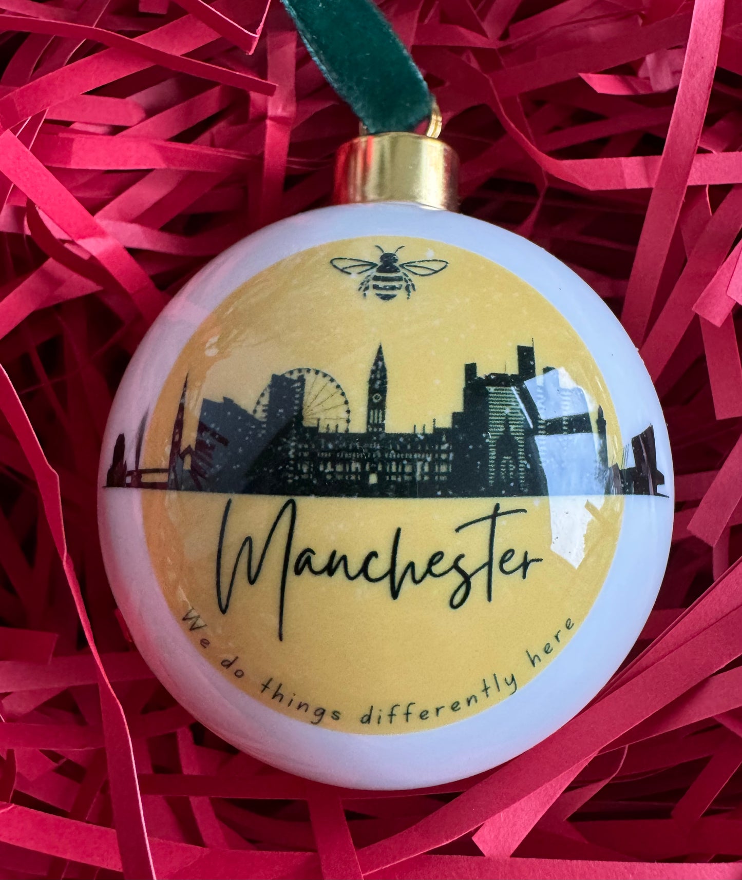 "Manchester" Bone china bauble in yellow