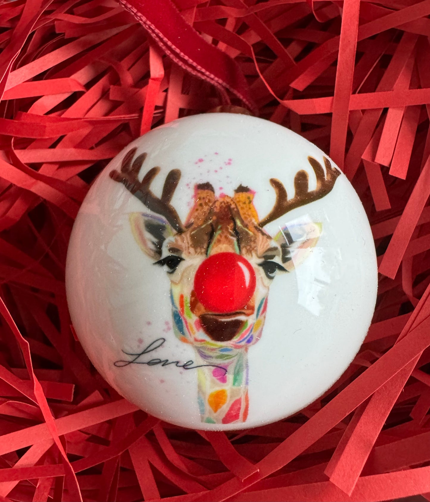 "Giraffe Greetings" Bone china bauble