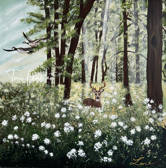 "Country Mile" Original woodland stag painting.