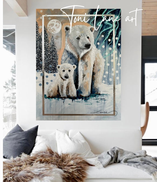 "Winters Love" Original Polar Bear Painting.