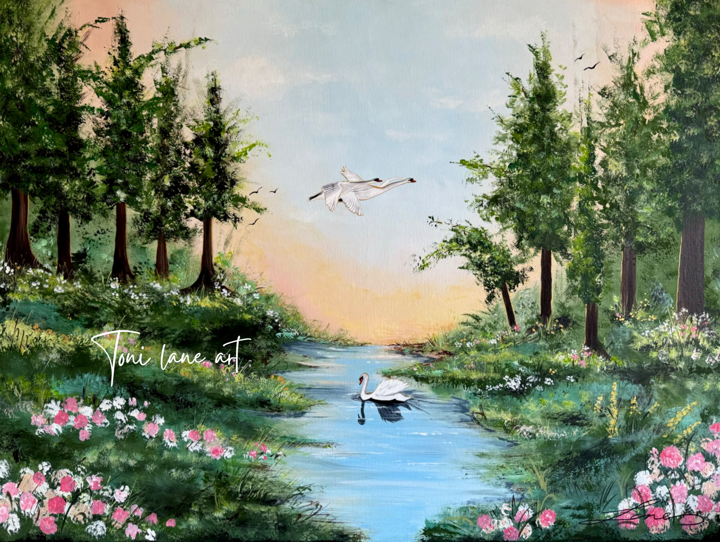 "Swan Lake" Original countryside painting.