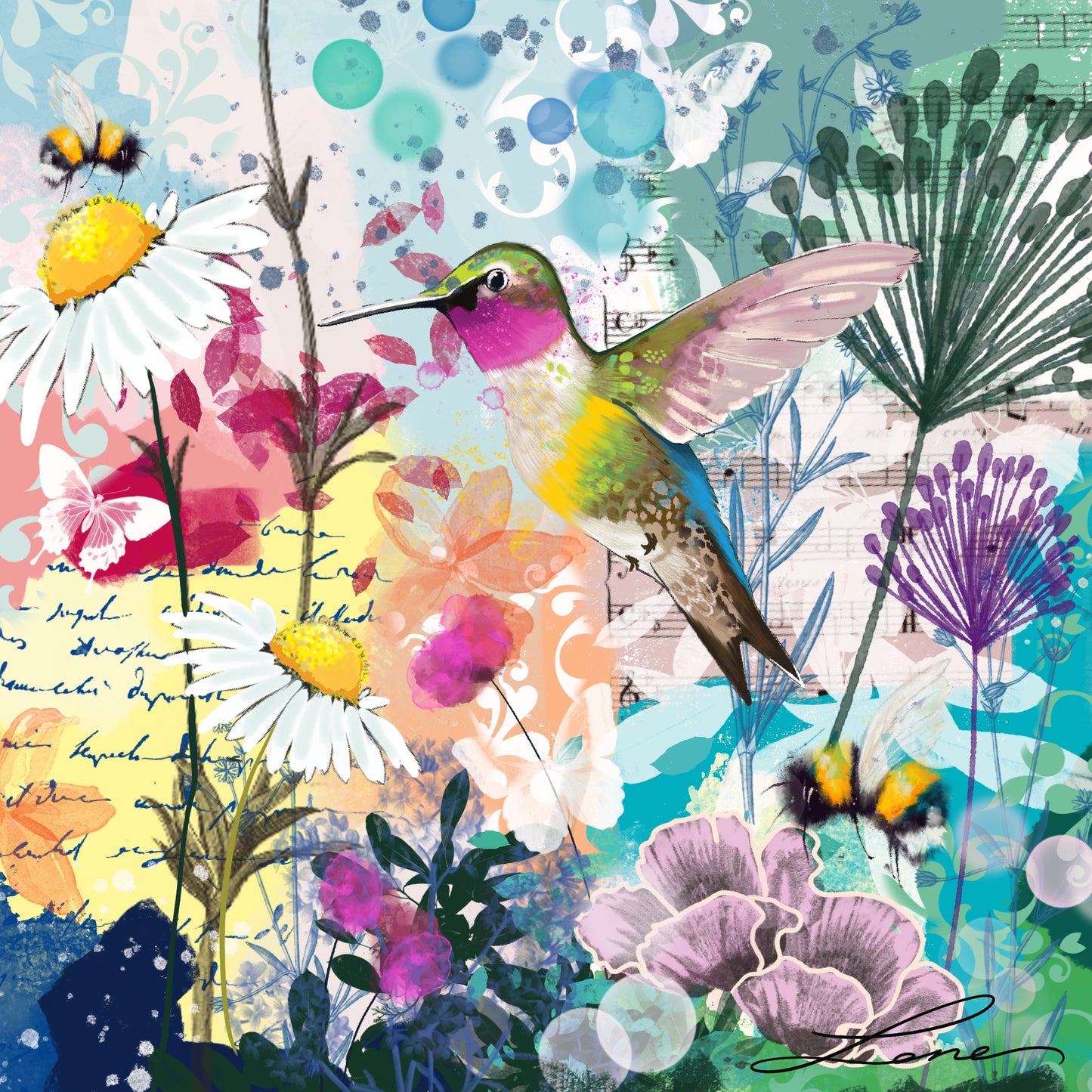 "Jamboree" Hummingbird Art Print.