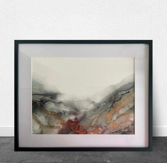 "Mountain High" Framed Alcohol Ink Art