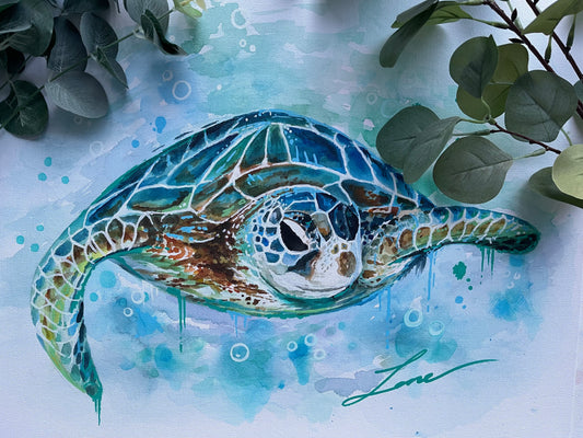 "Bluewater" Original Sea Turtle Painting.