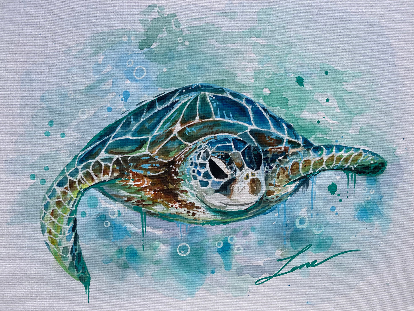 "Bluewater" Original Sea Turtle Painting.