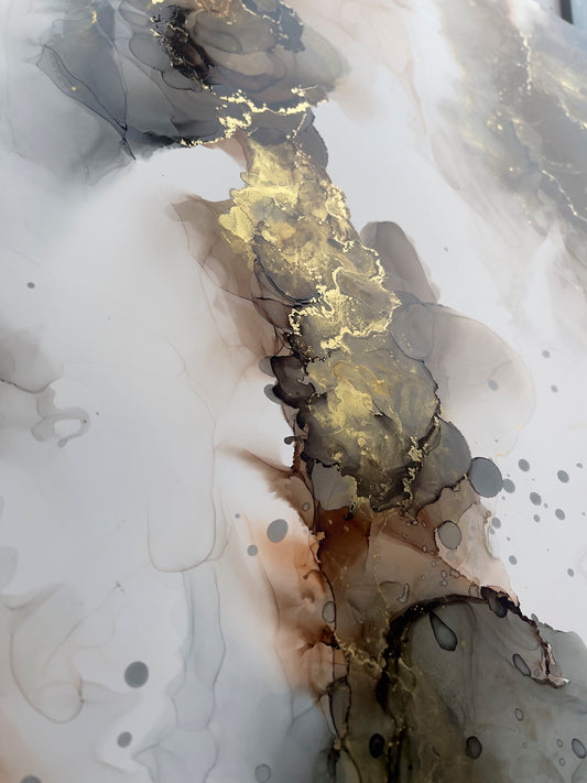 Commissioned Alcohol ink / Coffee, Black and Gold.