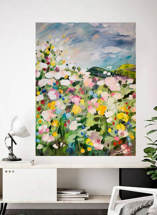 "Rainbow Fields" Original painting on canvas.