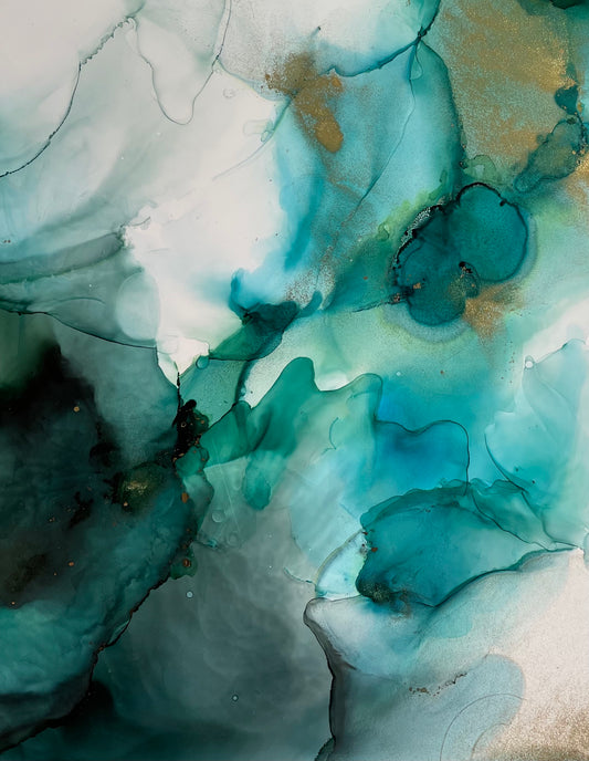 Commissioned Alcohol ink / Emerald Green and Gold.